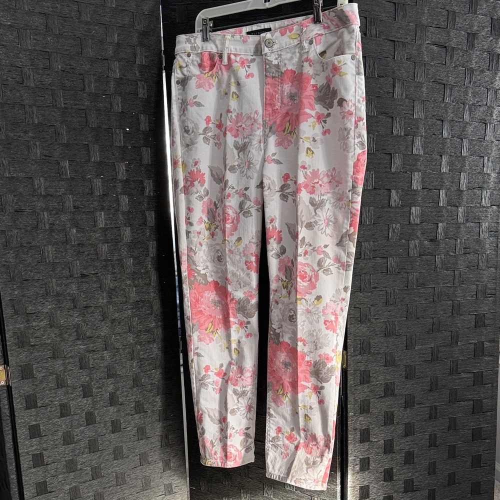 Talbots Floral Straight Leg Jeans - Pink and Gray